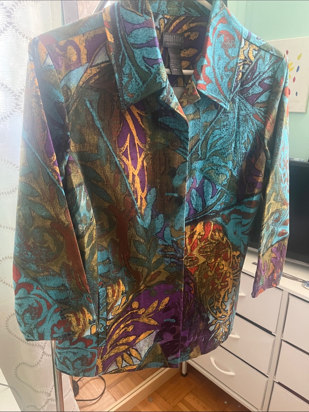 Chico's Teal, Purple & Gold Brocade Blazer